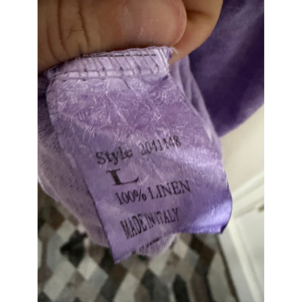 Kaktus Linen Top Purple Relaxed Fit Boho Artsy Lagenlook Roll Tab Sleeves Lg - Picture 13 of 15